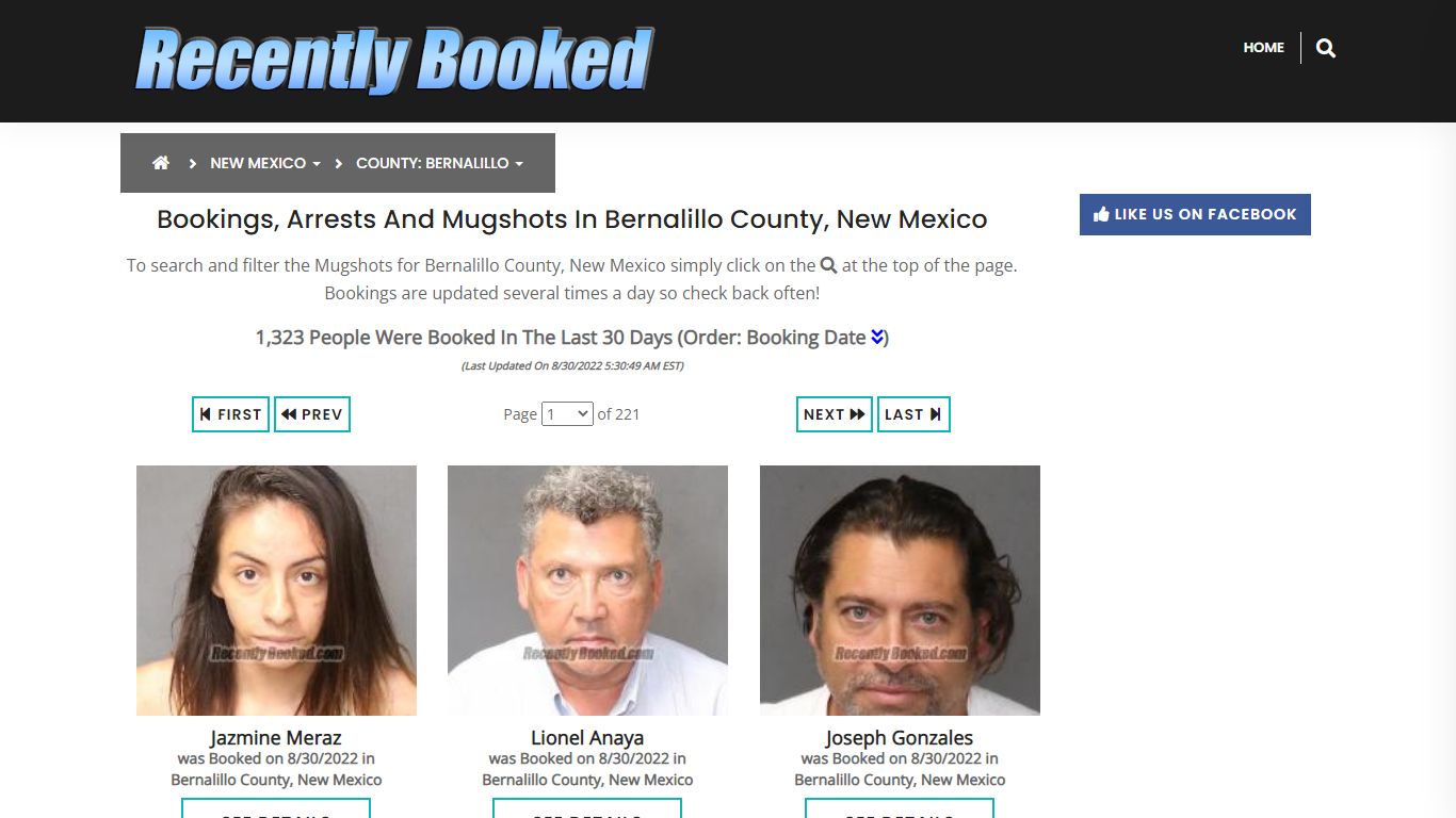 Bookings, Arrests and Mugshots in Bernalillo County, New Mexico